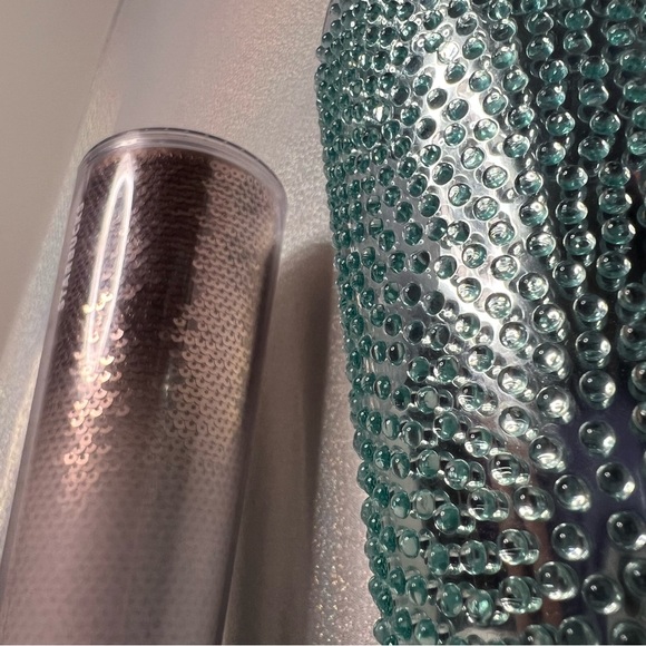 2 Starbucks cups large and regular sequins blush rose gold turquoise dotted - Picture 4 of 5